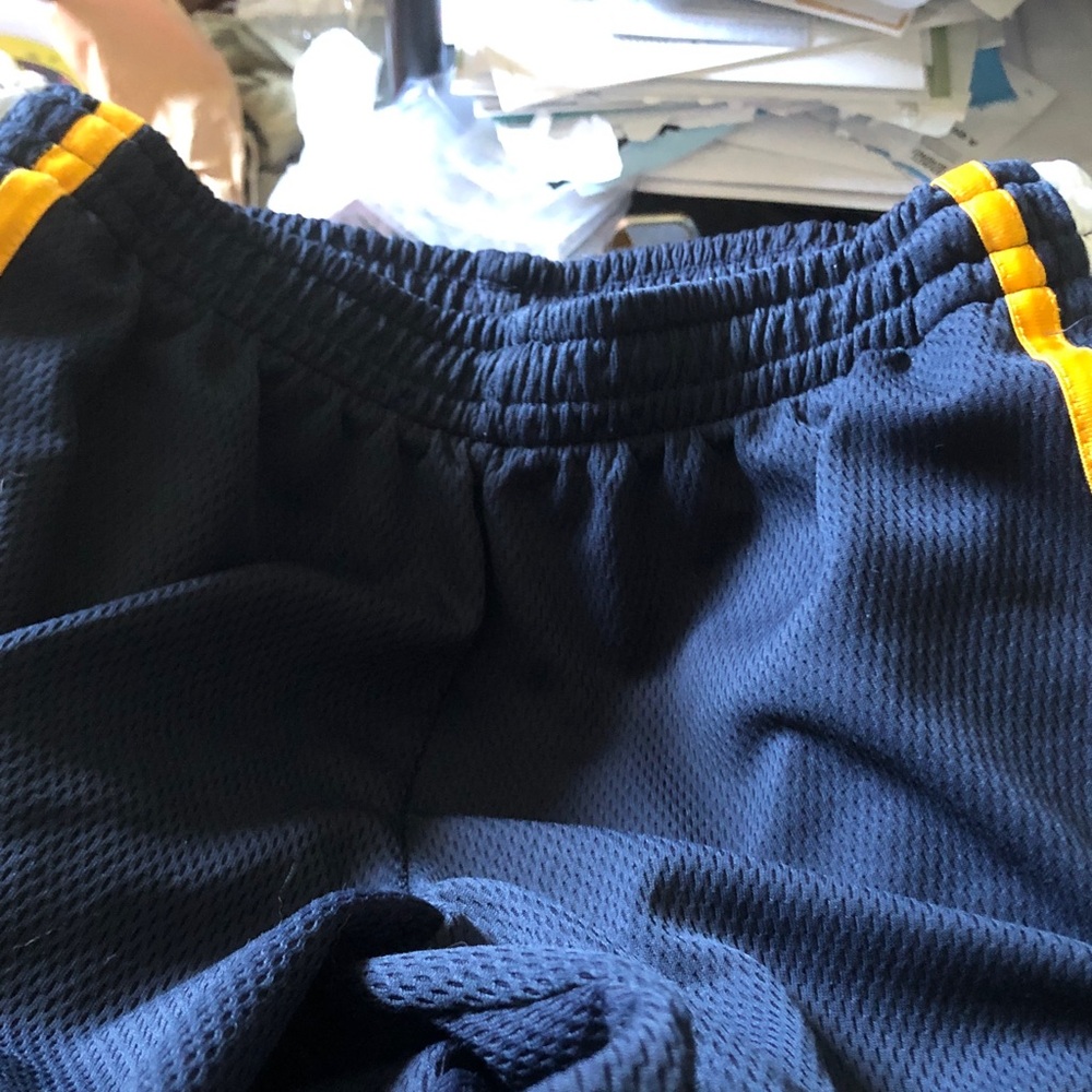 Navy Athletic Shorts with Yellow Stripe